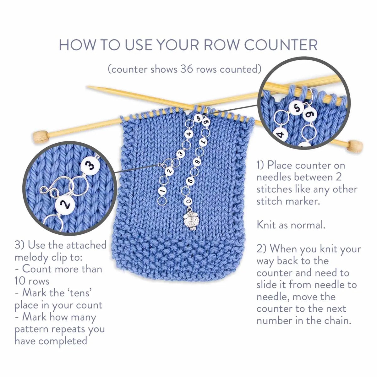 Large Chain Knitting Row Counters (up to US 10.5 or K Hook)